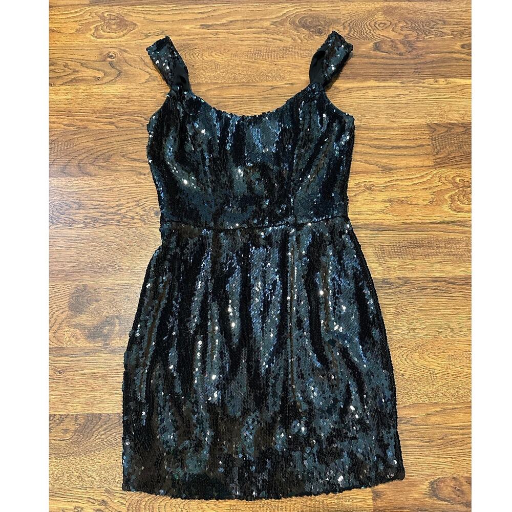 Dress the Population Sequin Mini Dress XS Black Twist Strap Party Cocktail Glam